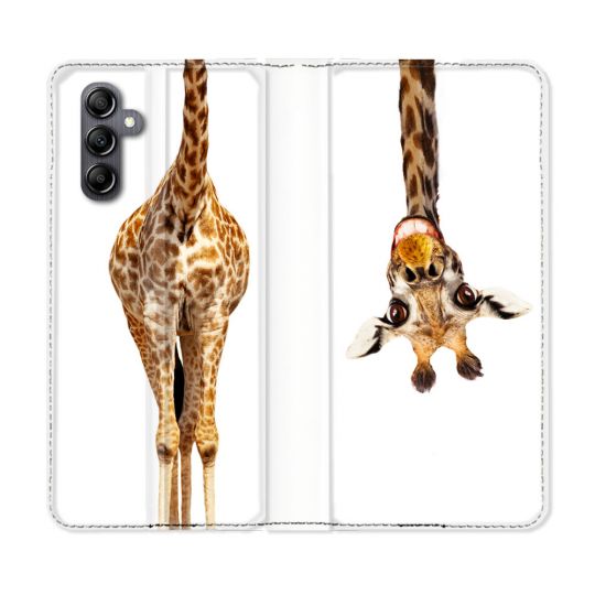 Housse Cuir Portefeuille Pour Samsung Galaxy A35 5G Animal Girafe Blanche