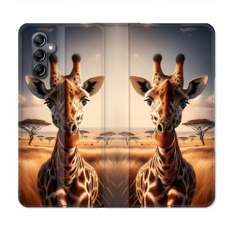 Housse Cuir Portefeuille Pour Samsung Galaxy A35 5G Animal Girafe Savane
