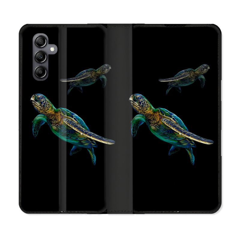 Housse Cuir Portefeuille Pour Samsung Galaxy A35 5G Animal Tortue Noire multicolore