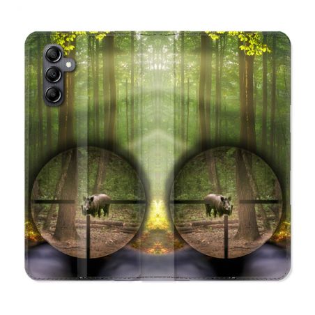 Housse Cuir Portefeuille Pour Samsung Galaxy A35 5G Chasse Sanglier Viseur