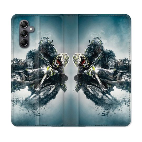Housse Cuir Portefeuille Pour Samsung Galaxy A35 5G Moto Cross Ombre