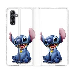 Housse Cuir Portefeuille Pour Samsung Galaxy A35 5G Stitch Blanc