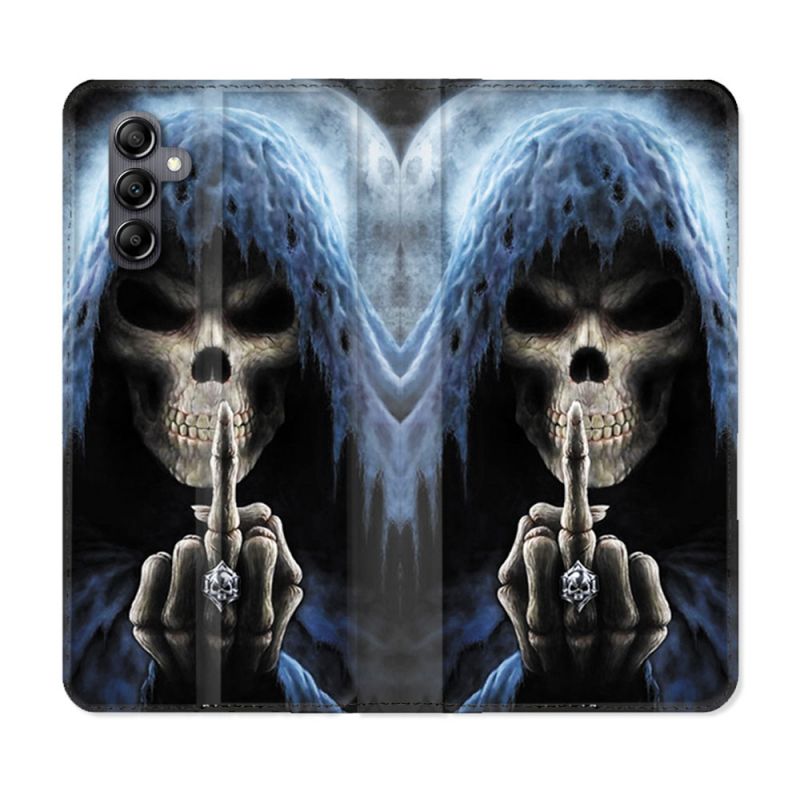 Housse Cuir Portefeuille Pour Samsung Galaxy A35 5G Tete de Mort Doigt