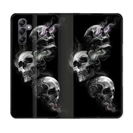 Housse Cuir Portefeuille Pour Samsung Galaxy A35 5G Tete de Mort Triple