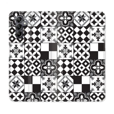Housse Cuir Portefeuille Pour Samsung Galaxy A35 5G Texture Carreau Ciment Noir