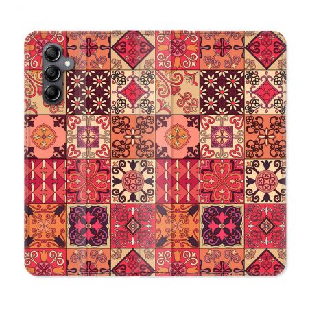 Housse Cuir Portefeuille Pour Samsung Galaxy A35 5G Texture Carreau Ciment Rouge