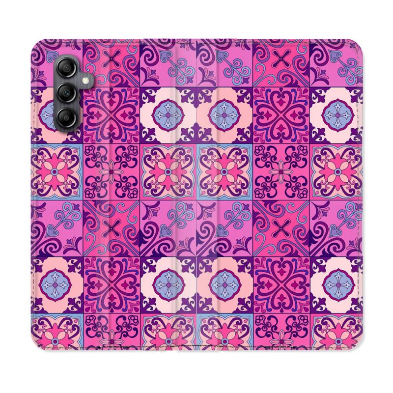 Housse Cuir Portefeuille Pour Samsung Galaxy A35 5G Texture Carreau Ciment Violet