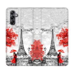 Housse Cuir Portefeuille Pour Samsung Galaxy A35 5G Voyage France Paris Rouge