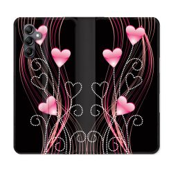 Housse Cuir Portefeuille Pour Samsung Galaxy A55 5G Amour Coeur Rose Montant sur Noir