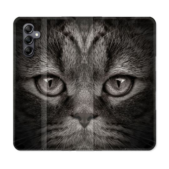 Housse Cuir Portefeuille Pour Samsung Galaxy A55 5G Animal Chat Gris