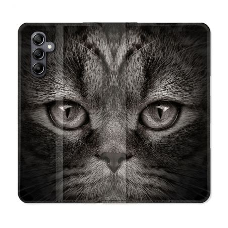 Housse Cuir Portefeuille Pour Samsung Galaxy A55 5G Animal Chat Gris
