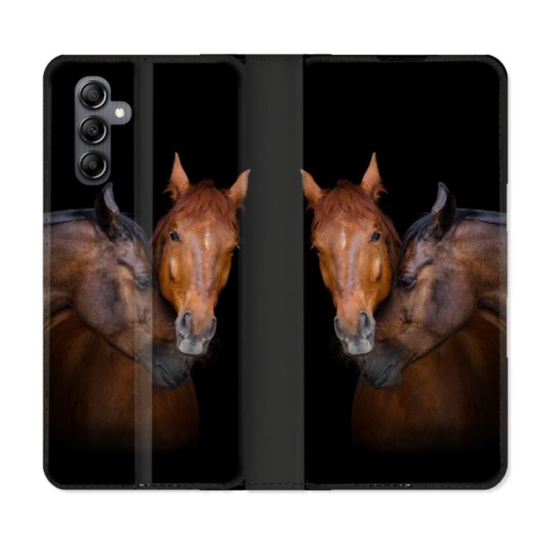 Housse Cuir Portefeuille Pour Samsung Galaxy A55 5G Animal Cheval Marron