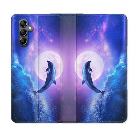 Housse Cuir Portefeuille Pour Samsung Galaxy A55 5G Animal Dauphin Vague