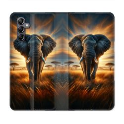 Housse Cuir Portefeuille Pour Samsung Galaxy A55 5G Animal Elephant Savane