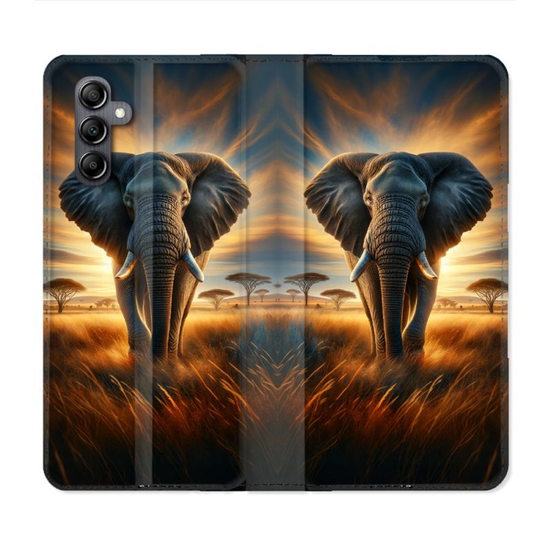 Housse Cuir Portefeuille Pour Samsung Galaxy A55 5G Animal Elephant Savane