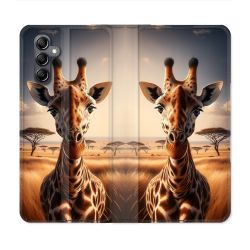 Housse Cuir Portefeuille Pour Samsung Galaxy A55 5G Animal Girafe Savane