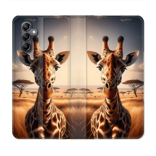 Housse Cuir Portefeuille Pour Samsung Galaxy A55 5G Animal Girafe Savane