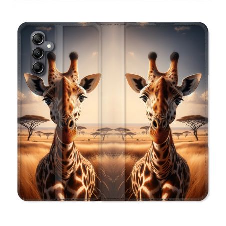 Housse Cuir Portefeuille Pour Samsung Galaxy A55 5G Animal Girafe Savane