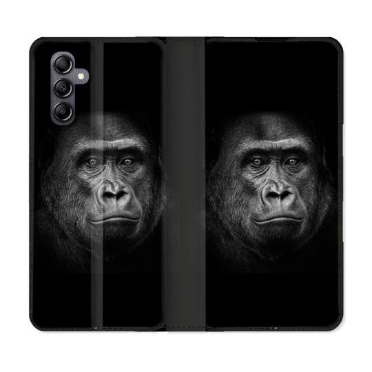 Housse Cuir Portefeuille Pour Samsung Galaxy A55 5G Animal Gorille Noir