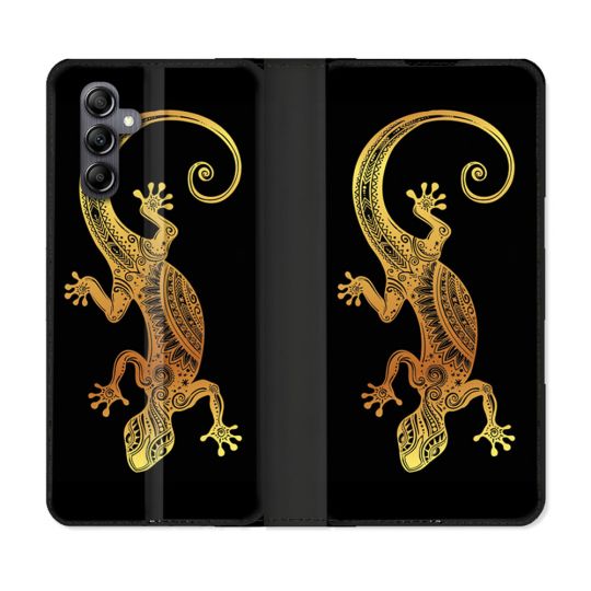 Housse Cuir Portefeuille Pour Samsung Galaxy A55 5G Animal Lezard Noir