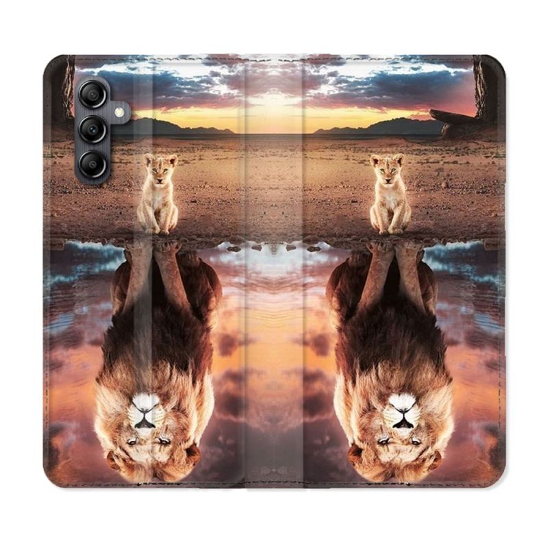 Housse Cuir Portefeuille Pour Samsung Galaxy A55 5G Animal Lion Reflet