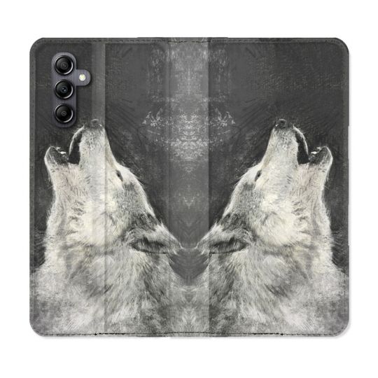 Housse Cuir Portefeuille Pour Samsung Galaxy A55 5G Animal Loup Hurlement