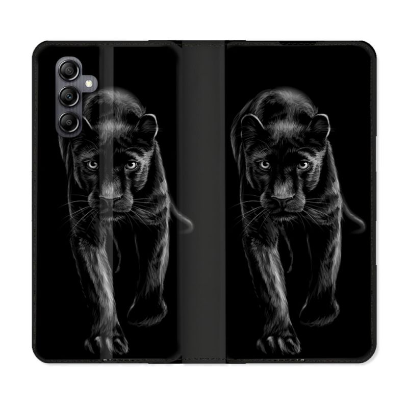 Housse Cuir Portefeuille Pour Samsung Galaxy A55 5G Animal Panthère Noire