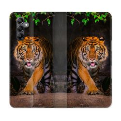 Housse Cuir Portefeuille Pour Samsung Galaxy A55 5G Animal Tigre Jungle