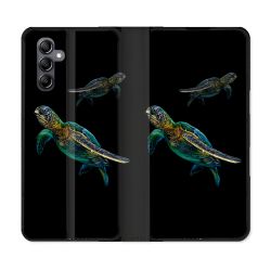 Housse Cuir Portefeuille Pour Samsung Galaxy A55 5G Animal Tortue Noire multicolore