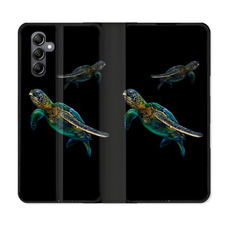 Housse Cuir Portefeuille Pour Samsung Galaxy A55 5G Animal Tortue Noire multicolore