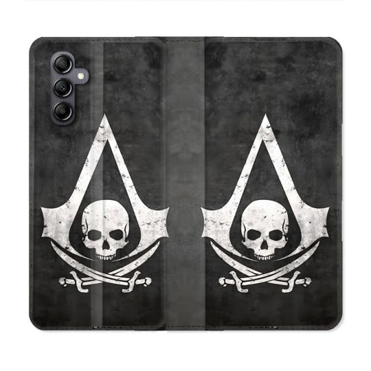 Housse Cuir Portefeuille Pour Samsung Galaxy A55 5G Assassin Creed Tete Mort