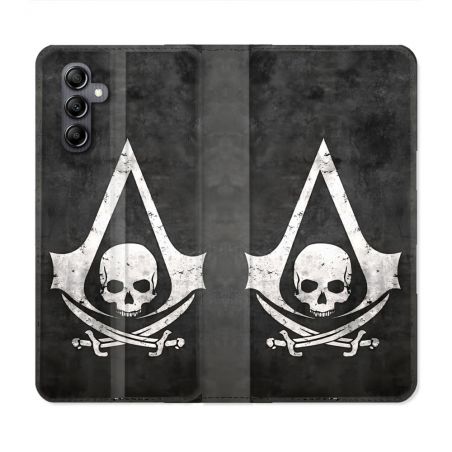 Housse Cuir Portefeuille Pour Samsung Galaxy A55 5G Assassin Creed Tete Mort