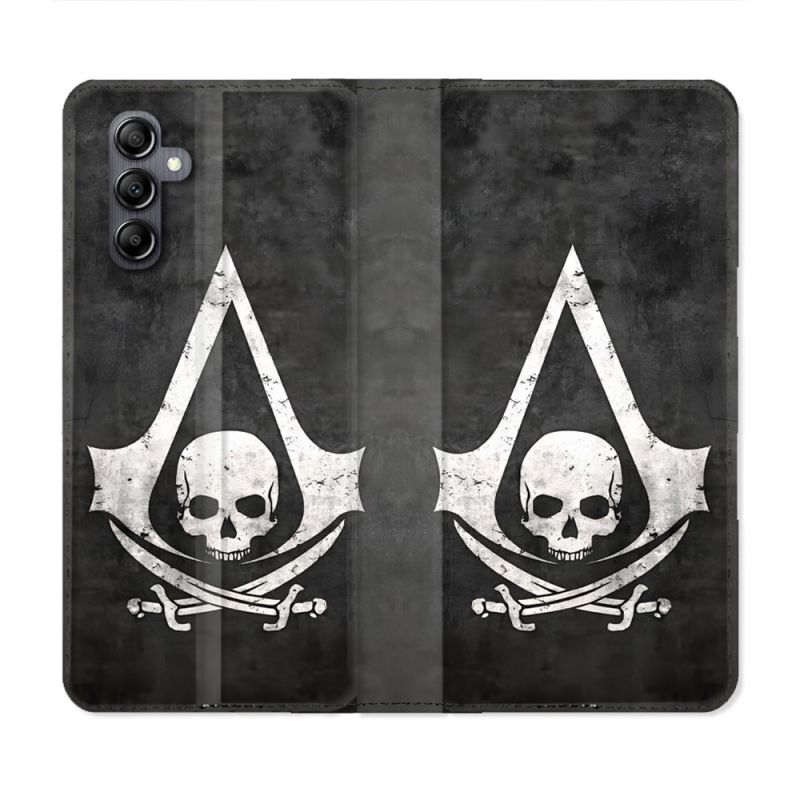 Housse Cuir Portefeuille Pour Samsung Galaxy A55 5G Assassin Creed Tete Mort