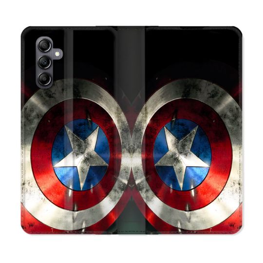 Housse Cuir Portefeuille Pour Samsung Galaxy A55 5G Captain America Bouclier