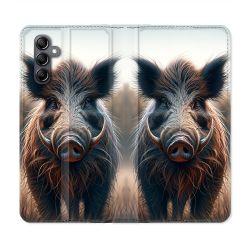 Housse Cuir Portefeuille Pour Samsung Galaxy A55 5G Chasse Sanglier Attaque