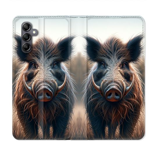 Housse Cuir Portefeuille Pour Samsung Galaxy A55 5G Chasse Sanglier Attaque