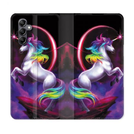 Housse Cuir Portefeuille Pour Samsung Galaxy A55 5G Fantastique Licorne Arc en ciel