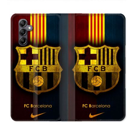 Housse Cuir Portefeuille Pour Samsung Galaxy A55 5G Foot FC Barcelone Vintage