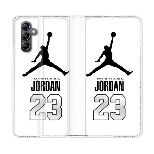 Housse Cuir Portefeuille Pour Samsung Galaxy A55 5G Jordan 23 Blanc