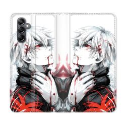 Housse Cuir Portefeuille Pour Samsung Galaxy A55 5G Manga Tokyo Ghoul Kaneki Blanc