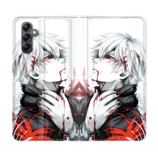 Housse Cuir Portefeuille Pour Samsung Galaxy A55 5G Manga Tokyo Ghoul Kaneki Blanc