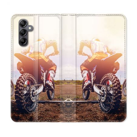 Housse Cuir Portefeuille Pour Samsung Galaxy A55 5G Moto Cross Soleil