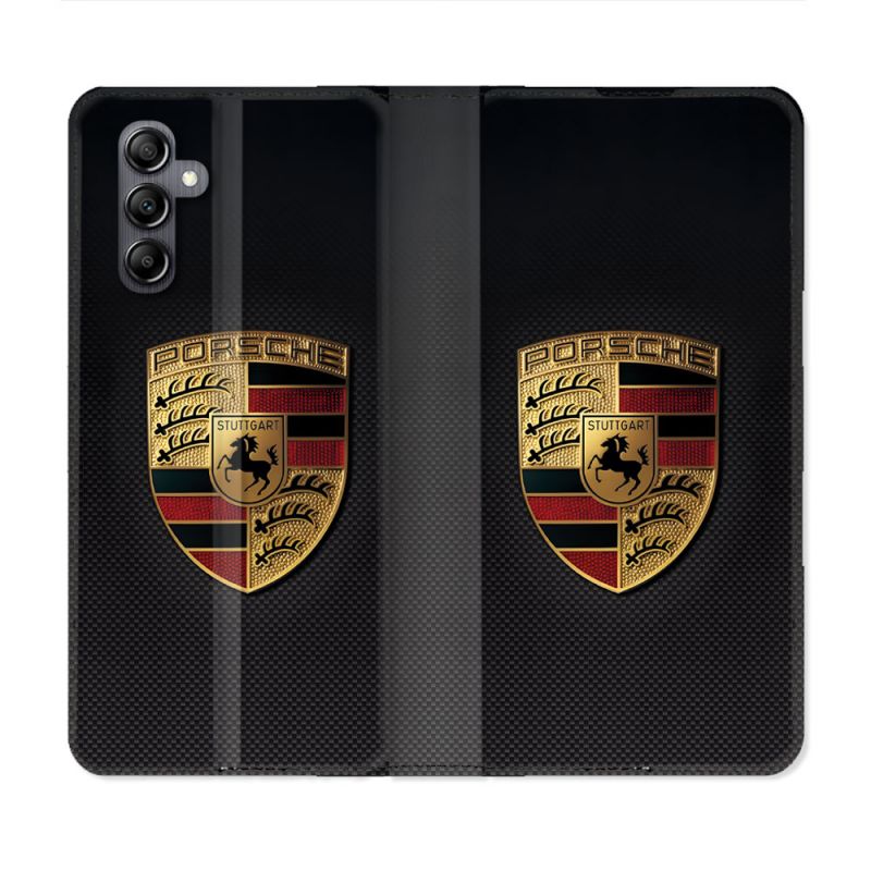 Housse Cuir Portefeuille Pour Samsung Galaxy A55 5G Porsche Carbone