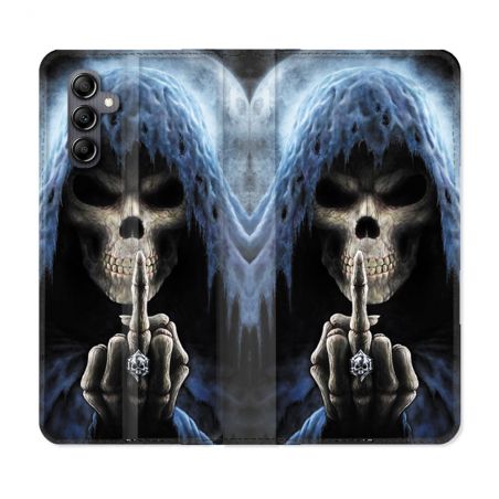 Housse Cuir Portefeuille Pour Samsung Galaxy A55 5G Tete de Mort Doigt
