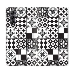 Housse Cuir Portefeuille Pour Samsung Galaxy A55 5G Texture Carreau Ciment Noir