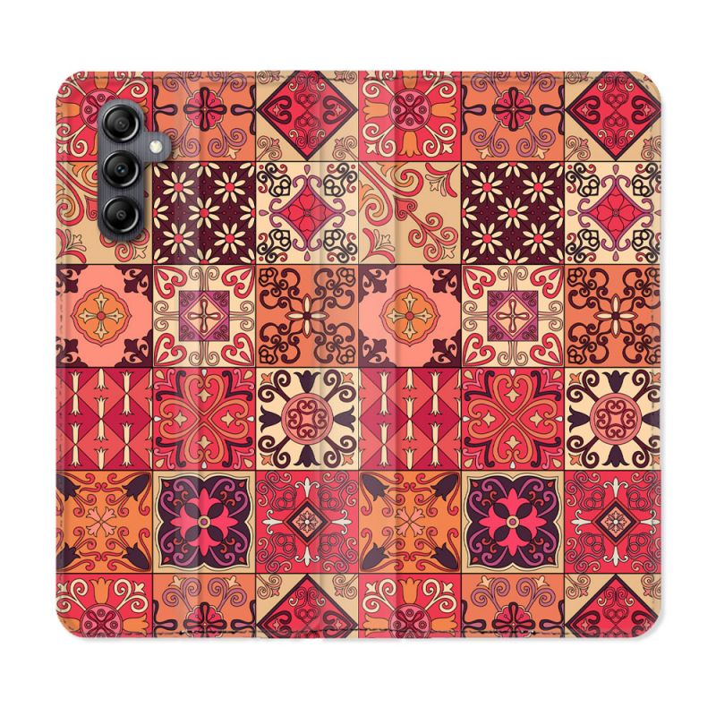 Housse Cuir Portefeuille Pour Samsung Galaxy A55 5G Texture Carreau Ciment Rouge