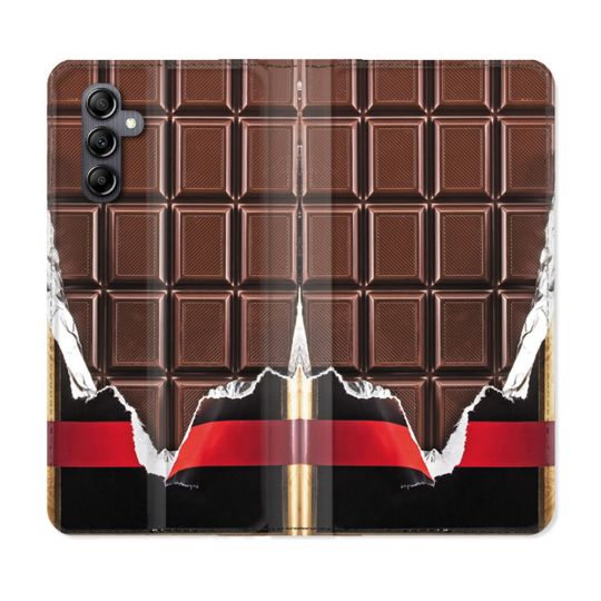 Housse Cuir Portefeuille Pour Samsung Galaxy A55 5G Texture Trompe Oeil Chocolat