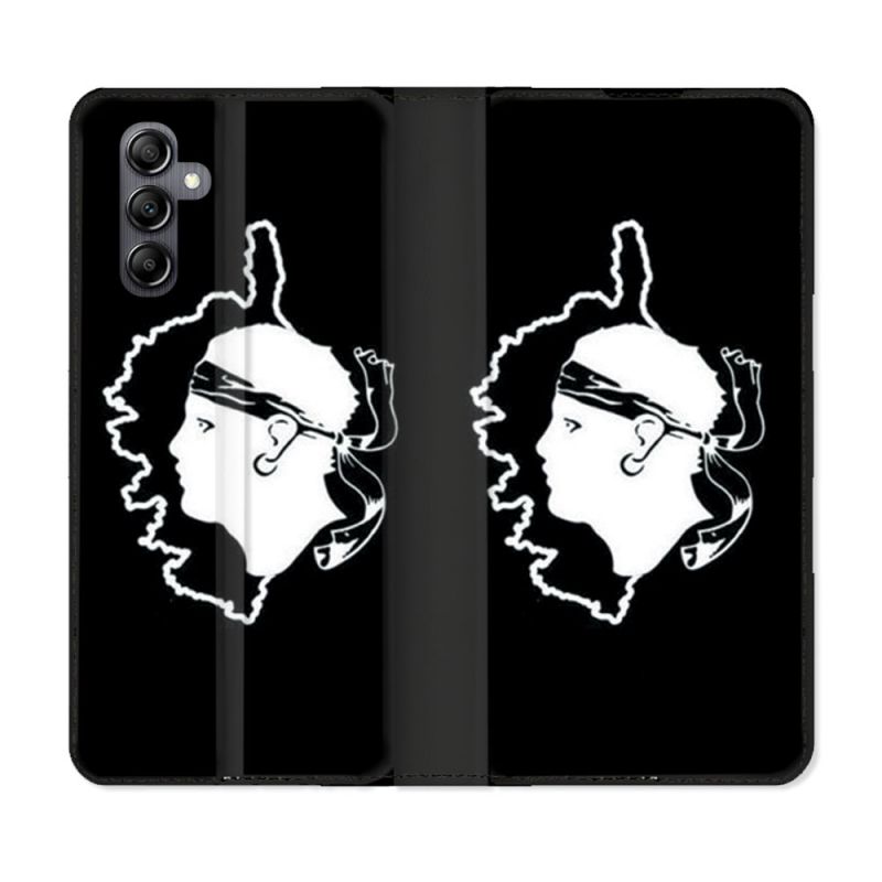 Housse Cuir Portefeuille Pour Samsung Galaxy A55 5G Voyage Corse Noir