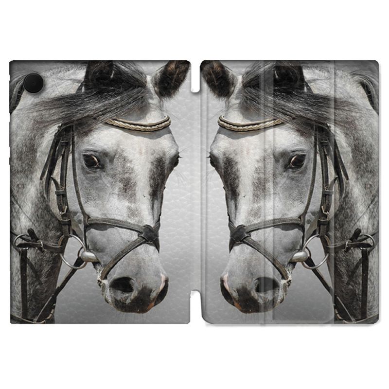 Housse Smart Cover Pour Samsung Galaxy Tab A9 Animal Cheval Blanc