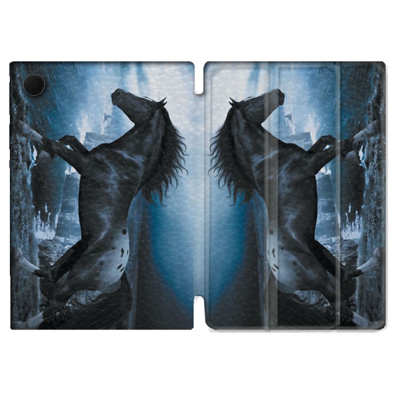 Housse Smart Cover Pour Samsung Galaxy Tab A9 Animal Cheval Noir